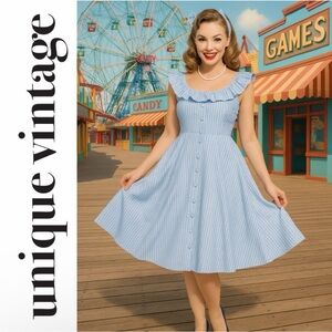Unique Vintage Magnolia Place Blue & White Striped Barbara Swing Dress, 3x, NWT!